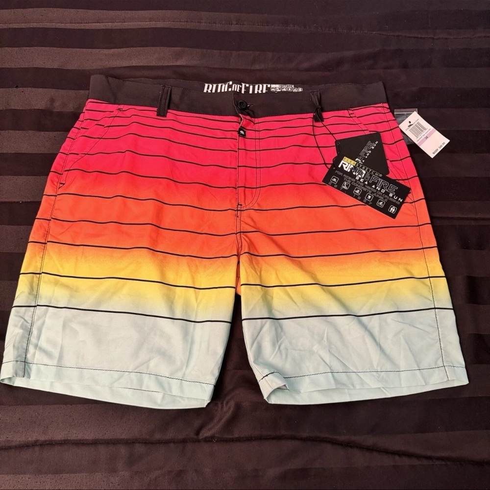 NEW! Ring of Fire Hybrid Swim Shorts Mens Size 38 Flex Stretch Sea and Sun NWT!